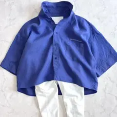 ティッカ 24SS 別注 リネン半袖エンブロイダイリーシャツ 青 va2のサムネイル