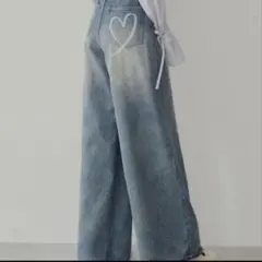 Chico ハートプリントボックスワイドデニムパンツ　サイズ1