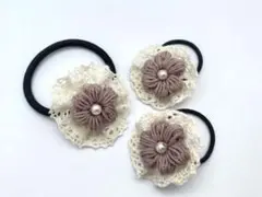 ハンドメイド　ヘアゴム　花　レース　ピンク