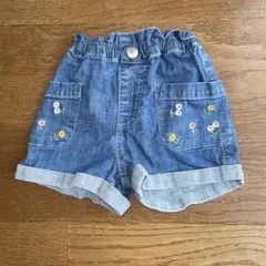 刺繍付きデニムショートパンツ 95cm未満　送料無料