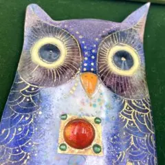 希少 水牛の角 フクロウ ブロッチ 手描き ペンダント 2way 作者サイン 
