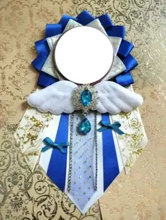 夏休みセール！ 痛ロゼット 青 白 天使 ハンドメイド 箔押し リボン 羽