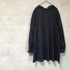 レイカズン　ブラウス　黒　長袖　フレア　パフスリーブ　バックリボン　スタンドカラ