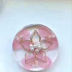 【訳あり】レジン　ヘアゴム　花モチーフ　クリアピンク系◡̈♥︎ 紫陽花　大