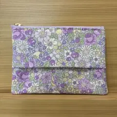 P497 ポケットティッシュポーチ　花柄　紫　☆ハンドメイド☆