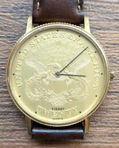新品電池 TISSOT コインウォッチ ゴールドカラー クォーツ メンズ腕時計