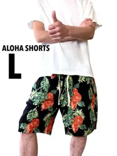アロハ ショートパンツ 男女兼用 レーヨン100% C-3ブラック L 新品のサムネイル