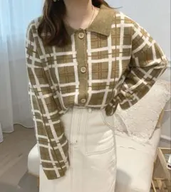 チェック柄 ニットセーター フリーサイズ