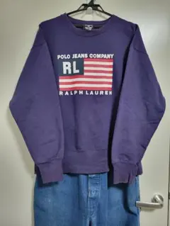 90s レアPOLO JEANS CO スウェット トレーナー 星条旗 茄子紺