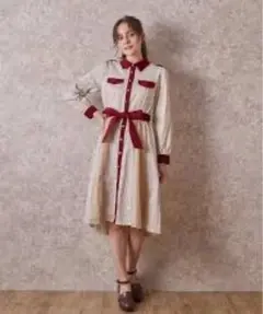 アクシーズファム シャツワンピース　ストライプ バイカラー 赤