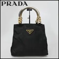 a821 PRADA ハンドバッグ ナイロン　三角プレート　三角タグ　ブラック*