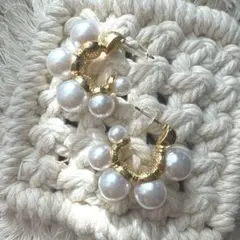 【新品】ゴールド×パールフープピアス 上品 エレガント 匿名配送 送料無料