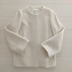 【最終お値下げ】M-PREMIER*ノーカラーコート 38、アイボリー