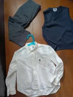 小学校受験 通塾 男3点ネイビーベスト 長ズボン シャツ JPress120cm