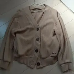 ワッフル編み 長袖カーディガン ベージュ　130