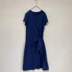 【ポロラルフローレン】ワンピース 半袖　リボン　半袖　ロゴ刺繍　青【XS】綿