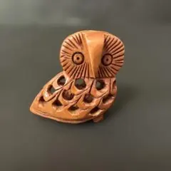 ヴィンテージ 木製 手の込んだ作りの可愛いフクロウ梟の置物 人形 蚤の市 縁起物