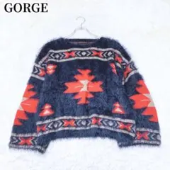 ゴージ GORGE ネイティブ柄 シャギーニット 長袖 もこもこ あったか 秋冬のサムネイル