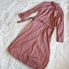 Demi-Luxe BEAMS シャツワンピース ロング丈 ピンク 綿 ベルトのサムネイル