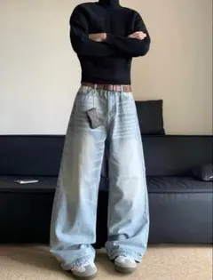 ライトブルーワイドレッグデニム