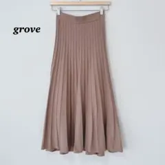 グローブ　リブニット　ロングスカート　春服　ピンクベージュ　ウエストゴム