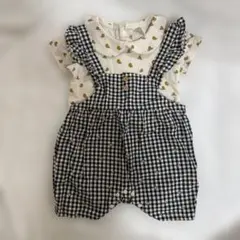 レモン柄シャツ&レモン柄チェックサロペット80