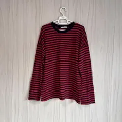 わ*そ様 赤と黒のストライプ 長袖Tシャツ