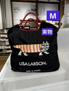 LISA LARSON 猫刺繍 トートバッグ　赤平ら編みストラップ付き　Mサイズ