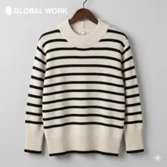 GLOBAL WORK ボーダー ニット セーター M アイボリー ブラック