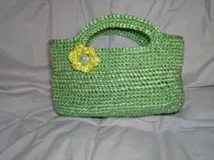 緑色の花付きトートバッグ