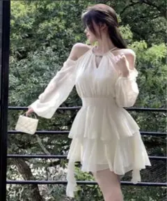 【結婚式・二次会】オープンショルダーミニドレス