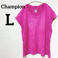 7-81 【L】Champion ピンク Vネック Tシャツ L チャンピオン
