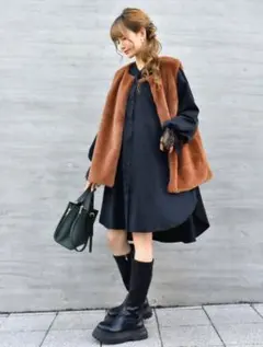 【新品未使用 タグ付き】❦イミテーションファーベスト ブラウン size L❦