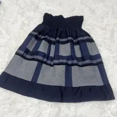 【a3350】コムサイズム 新品同様 総柄膝丈スカート ナイロン混 S 秋冬