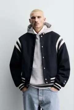 ZARA × Champion スタジャン L ネイビー バーシティジャケットのサムネイル