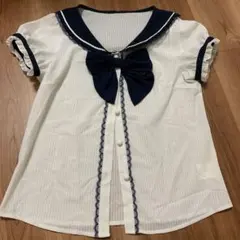 値下げ中 美品 送料込 シークレットハニー ブラウス ネイビー リボン 半袖