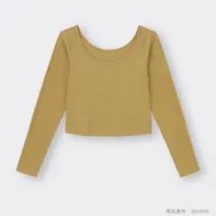 GU コットンブレンドリブクロップドワイドネックT（長袖］〔ドライ〕