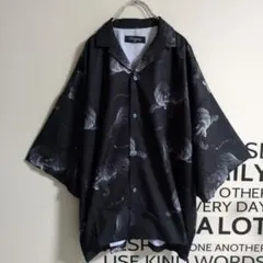 極美品　虎柄　和柄　開襟シャツ　光沢　ツヤ感　サテン系　アロハ　ブラック　4L