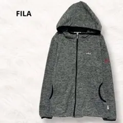 FILA ジップアップパーカー 長袖 ロゴ刺繍 フード 薄手 グレー スポーツ