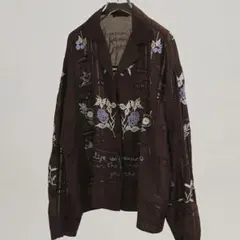 emmm様専用 】花柄刺繍 長袖シャツ ブラウス ブラウン - メルカリ