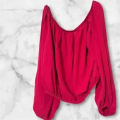 一点物✨オフショルダー ボリューム袖 ブラウス レッド XL 大きいサイズ