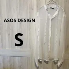 ASOS DESIGN シアーシャツ ホワイト 長袖シャツ【S】 シャツ