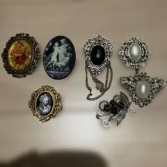 カメオスタイル ブローチ ヴィンテージ風　昭和　レトロ　日本製あり　まとめ売り