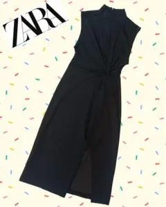 【ZARA】チャコールグレー ノースリーブ ロングワンピースS寸d37