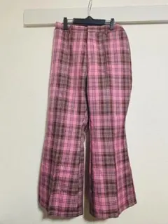 【PUNYUS】センタープレスチェックフレアパンツ