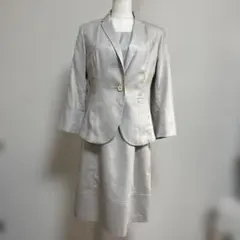 【TAKA-Q】セットアップ Lサイズ フォーマル ママスーツ　グレージュ系