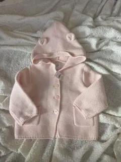 babyGAP くま耳 フード付き ニット カーディガン ピンク 80cm