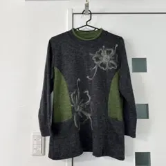 美品　Matelasse 灰綠色花卉刺繡針織衫 罩衫 花