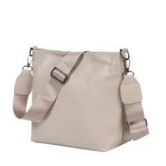 ショルダーバッグ　レディース　メンズ　斜めがけ　大容量　レザー　ベージュ　無地