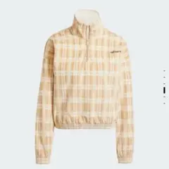 adidas ベージュ チェック柄 コーデュロイタータン ハーフジップトップ